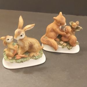 Vintage Mother Rabbit/ Squirrel with Babies Porcelain Figurines 2